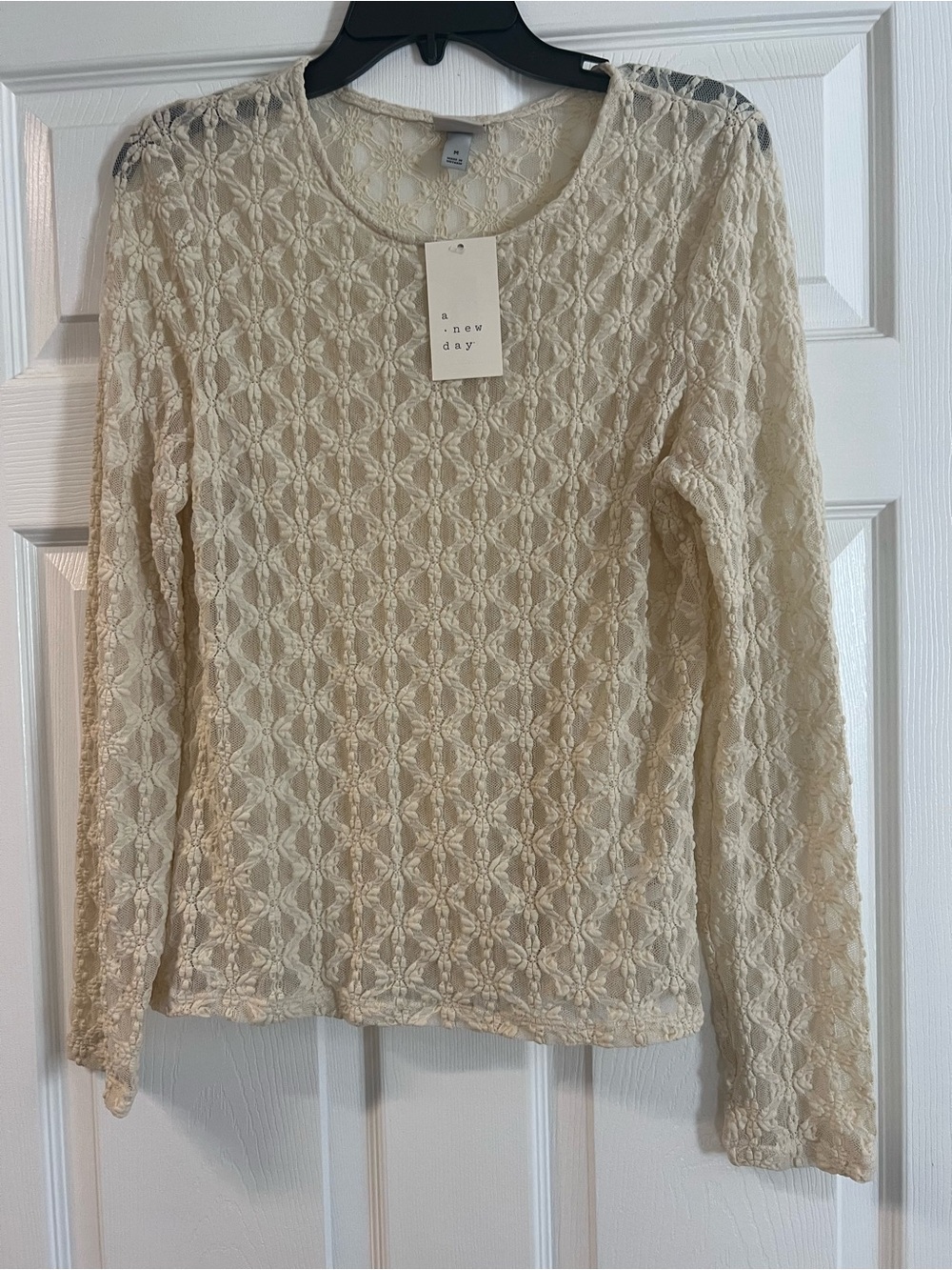a new day Cream Lace Long-Sleeve Floral Top